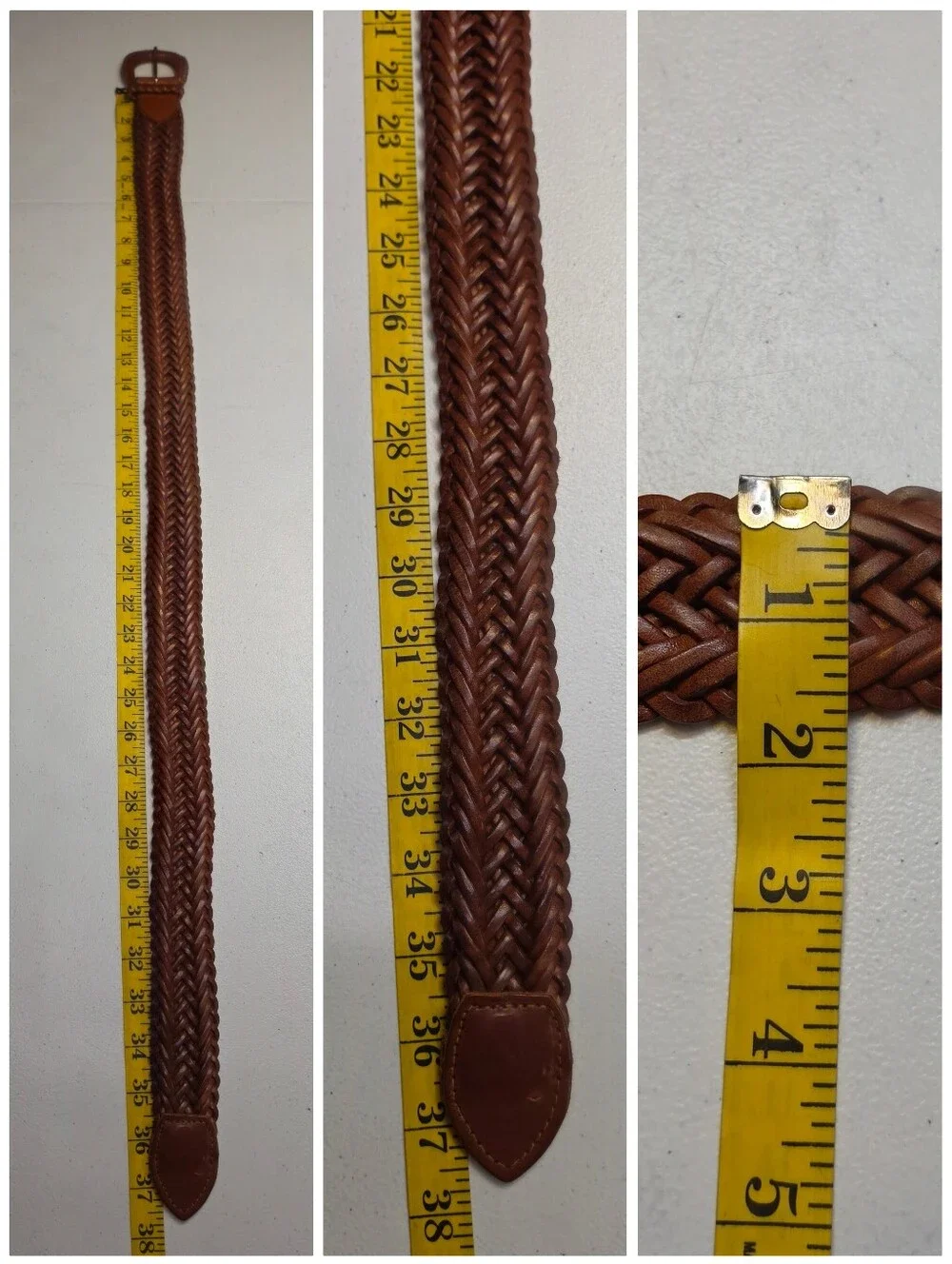 Y2K Leather Belt Woven Braided Orangey Brown Boho Coastal Cowgirl
